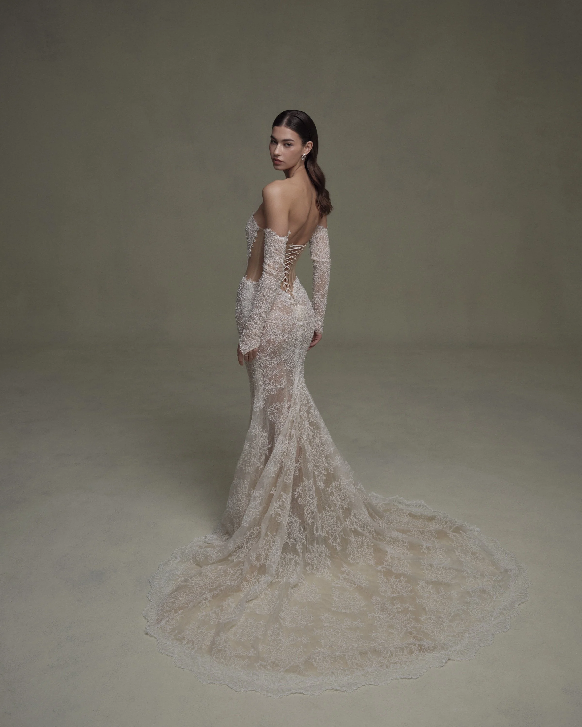 Strapless Lace Mermaid Dress with Sheer Back / Matching Lace